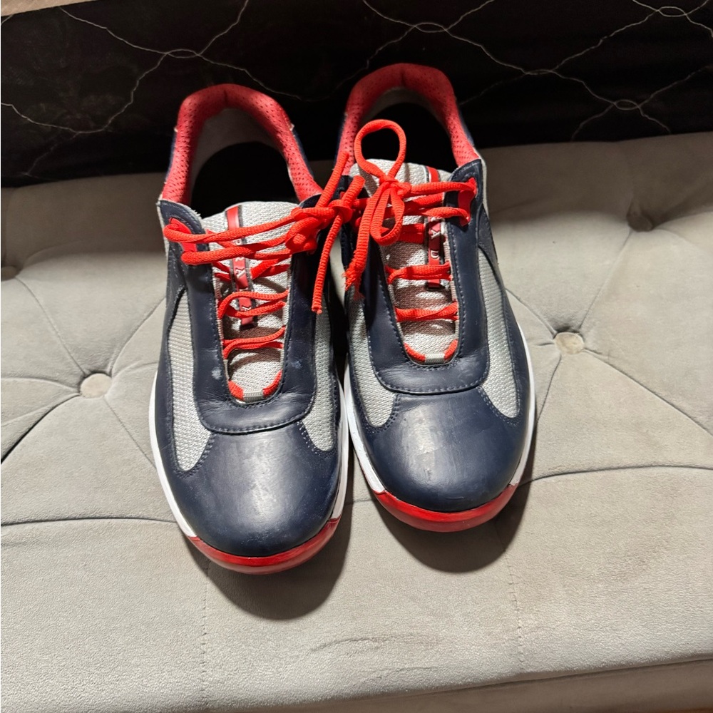 Prada Navy and Red Sneakers